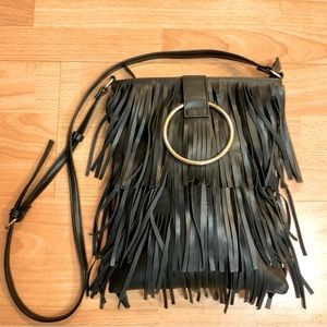 Forever 21 - Fringe Crossbody Bag, Black Leather